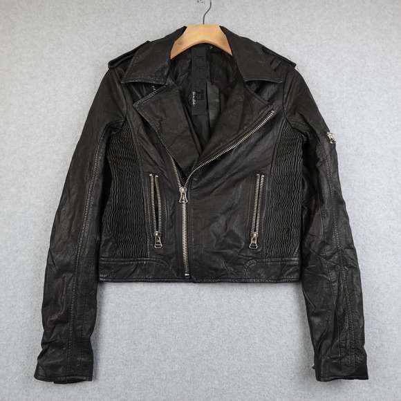 JOES JEANS Jackets & Blazers - JOES Sheep Leather Jacket Black Biker Moto Zippered Women's Small Cropped Punk
